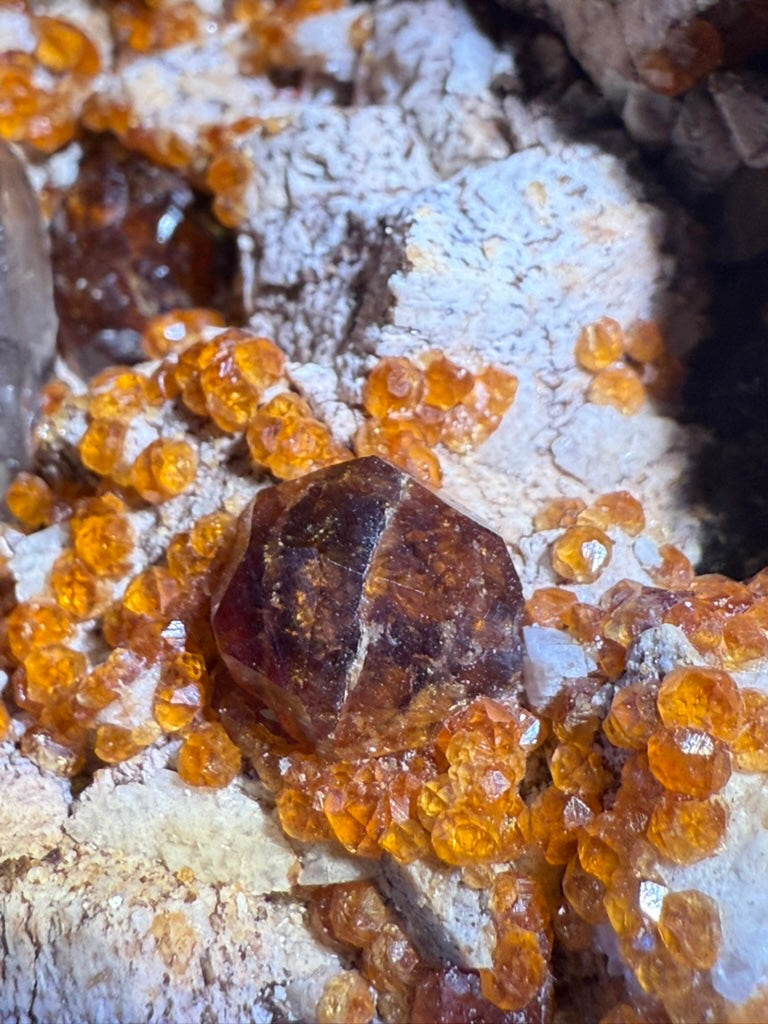 Natural Spessartine Garnet crystals with Quartz on matrix, orange-red garnet cluster mineral specimen from China