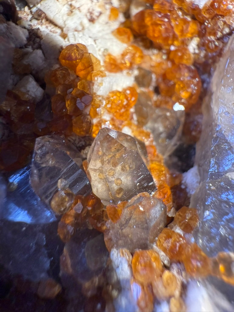 Natural Spessartine Garnet crystals with Quartz on matrix, orange-red garnet cluster mineral specimen from China