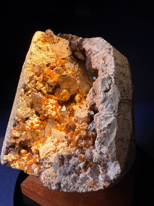 Natural Spessartine Garnet crystals with Quartz on matrix, orange-red garnet cluster mineral specimen from China