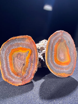 Zhanguo Agate specimen from Xuanhua, Zhangjiakou — deep orange, yellow, and gray banded zhanguo agate, vitreous luster, translucent (5.5×4.1×1.8 cm) — ZHA-0033