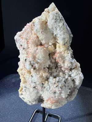 Quartz (Hematite-included) with Pyrite and Chalcopyrite specimen from huya, jiangxi — clear with reddish hematite inclusions, vitreous luster, transparent to translucent (11.5×7.8×5 cm) — QUA-0030