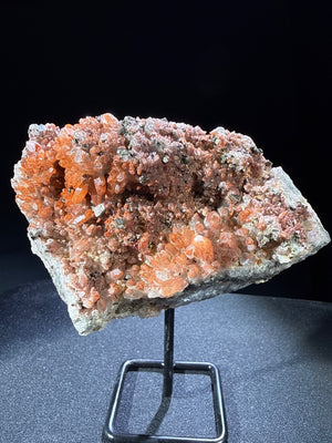 Hematite Quartz with Pyrite and Chalcopyrite specimen from huya, jiangxi — vivid orange-red hematite quartz with golden pyrite and minor chalcopyrite, vitreous (quartz), metallic (pyrite/chalcopyrite) luster, translucent to semi-transparent (quartz) (5.3×10.8×6.8 cm) — HEM-0032