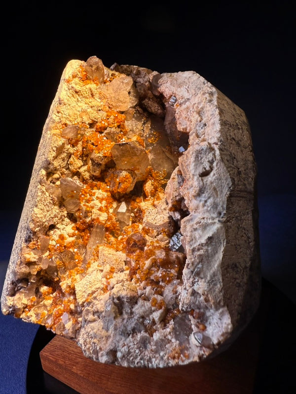 Natural Spessartine Garnet crystals with Quartz on matrix, orange-red garnet cluster mineral specimen from China