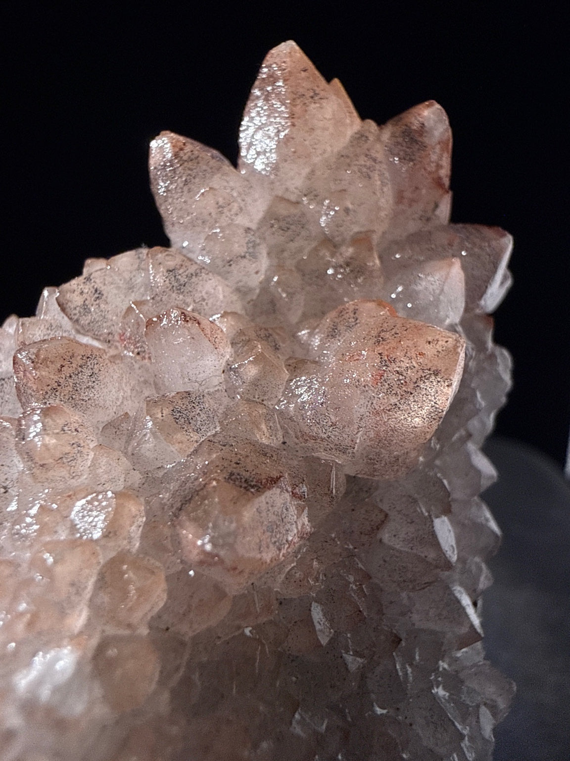 Quartz with Chalcopyrite and Pyrite specimen from huya, jiangxi — colorless to white, vitreous luster, transparent to translucent (11×4.5×5 cm), close-up detail of crystal structure — QUA-0024