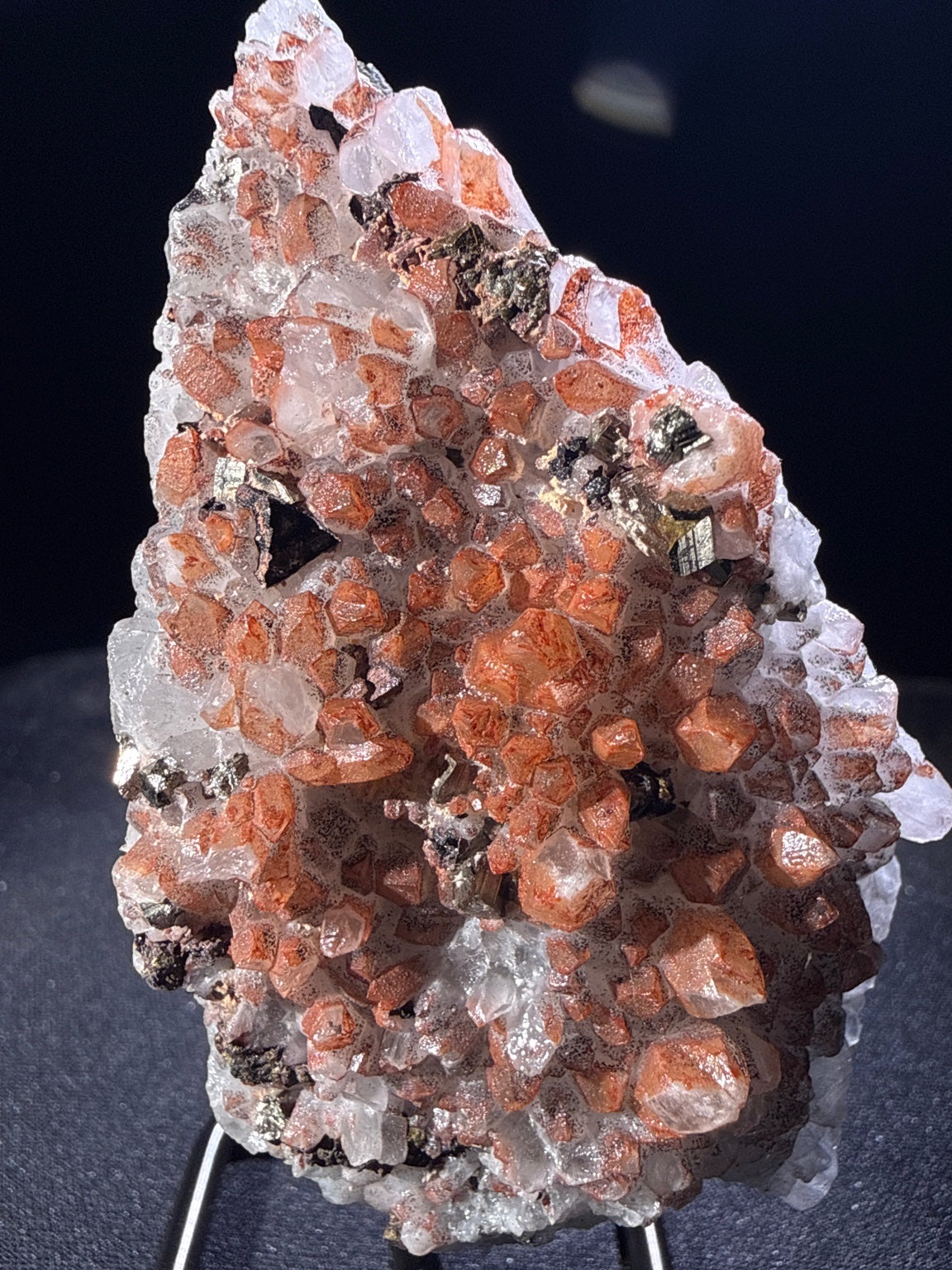 Hematite Quartz with Pyrite and Chalcopyrite specimen from huya, jiangxi — red to reddish-brown, vitreous to metallic luster, transparent to opaque (7.3×5×5.5 cm), additional angle view — HEM-0025
