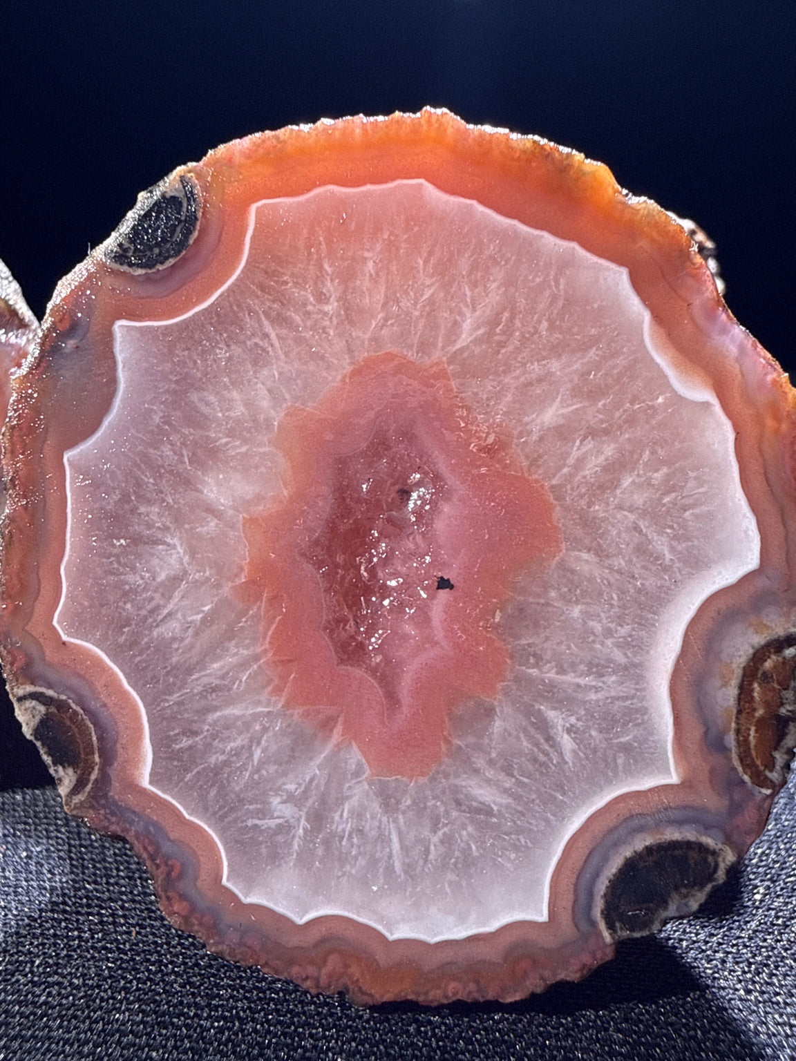Zhanguo Agate specimen from Xuanhua, Zhangjiakou — rose pink and white banded agate, waxy vitreous luster, translucent (4.6×4.4×4.0 cm), additional angle view — ZHA-0035