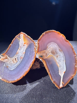 Zhanguo Agate specimen from Xuanhua, Zhangjiakou — purple-gray, orange-brown rimmed zhanguo agate with white banding, vitreous luster, translucent (7×4.3×3.85 cm) — ZHA-0034