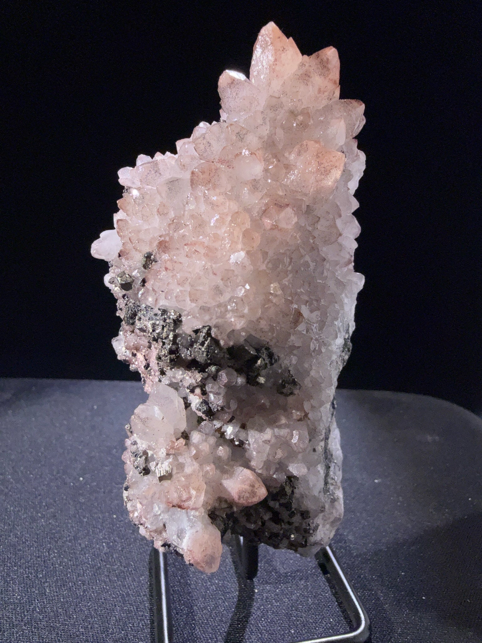 Quartz with Chalcopyrite and Pyrite specimen from huya, jiangxi — colorless to white, vitreous luster, transparent to translucent (11×4.5×5 cm) — QUA-0024