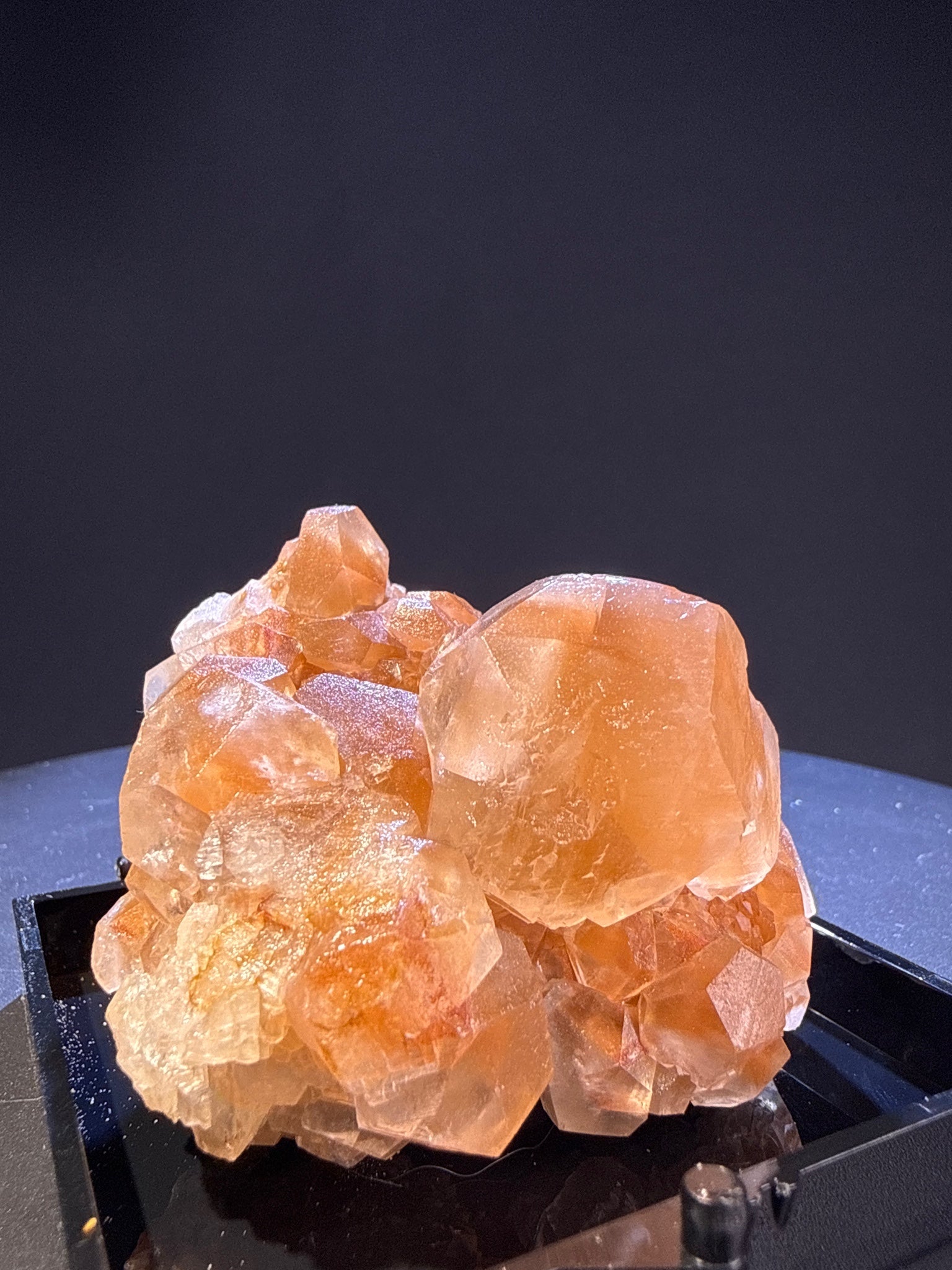 Calcite specimen from Daye, Hubei — orange, vitreous luster, translucent (5.2×6.8×4.1 cm) — CAL-0039