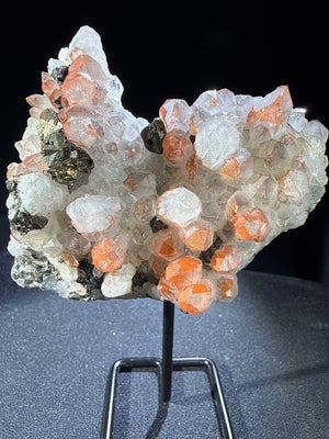 Quartz (Hematite-included) with Pyrite and Chalcopyrite specimen from huya, jiangxi — clear to white quartz with red hematite phantoms and brassy pyrite, vitreous (quartz), metallic (pyrite) luster, transparent to translucent (8.7×4×7.5 cm) — QUA-0029