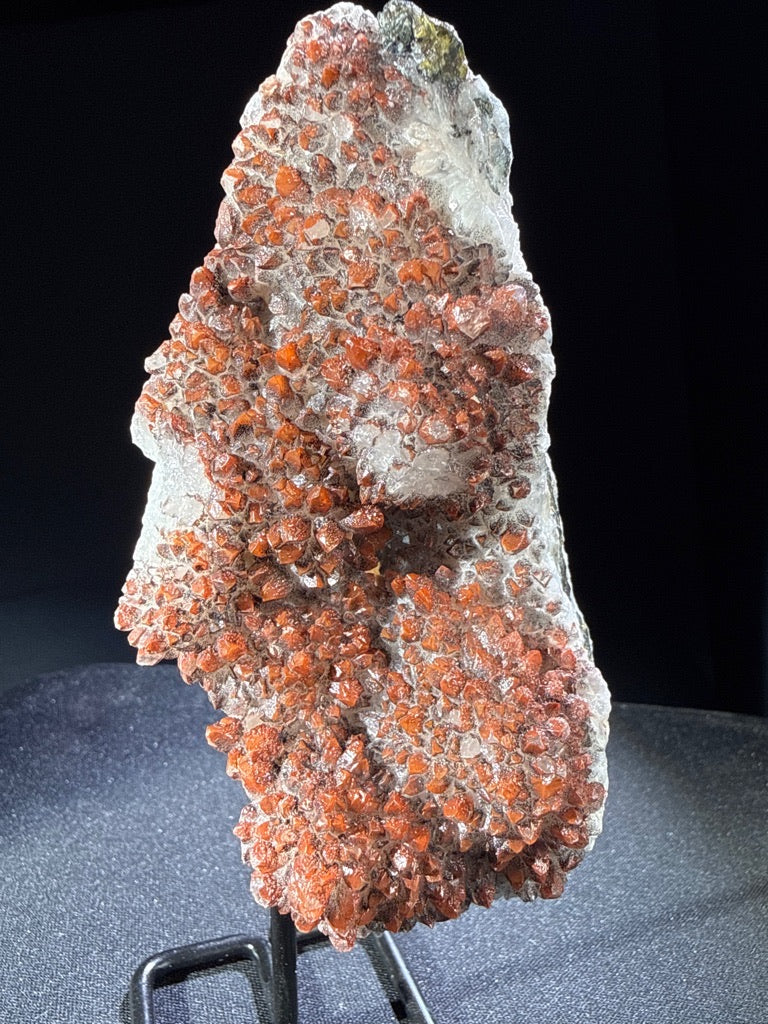 Hematite Quartz with Pyrite and Chalcopyrite specimen from huya, jiangxi — deep red-orange hematite quartz with metallic pyrite accent, vitreous (quartz), metallic (pyrite) luster, translucent to transparent (quartz), opaque (pyrite) (4.4×5..1×11 cm) — HEM-0031