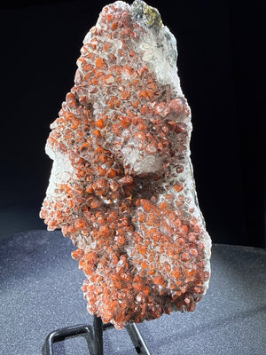 Hematite Quartz with Pyrite and Chalcopyrite specimen from huya, jiangxi — deep red-orange hematite quartz with metallic pyrite accent, vitreous (quartz), metallic (pyrite) luster, translucent to transparent (quartz), opaque (pyrite) (4.4×5..1×11 cm) — HEM-0031