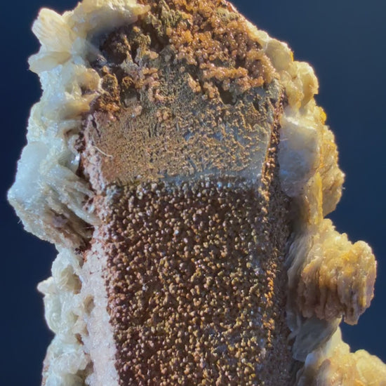 Quartz  with Calcite specimen from Huanggangliang zone5, Inner Mongolia — colorless to white, vitreous luster, transparent to translucent (4×5×10 cm), 360° rotation video — QUA-0016