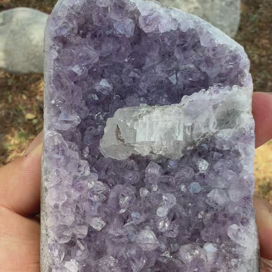 Amethyst with Calcite specimen from Brazil  — violet to deep purple, vitreous luster, transparent to translucent (5×3×5 cm), 360° rotation video — AME-0055