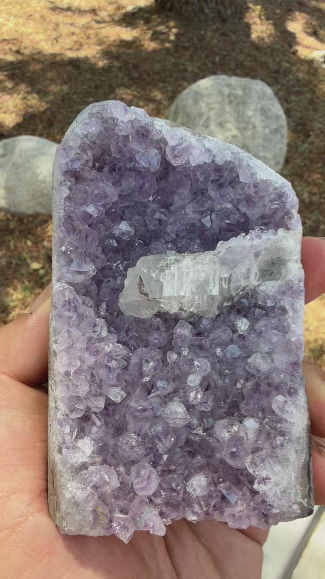Amethyst with Calcite specimen from Brazil  — violet to deep purple, vitreous luster, transparent to translucent (5×3×5 cm), 360° rotation video — AME-0055