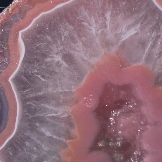 Zhanguo Agate specimen from Xuanhua, Zhangjiakou — rose pink and white banded agate, waxy vitreous luster, translucent (4.6×4.4×4.0 cm), 360° rotation video — ZHA-0035