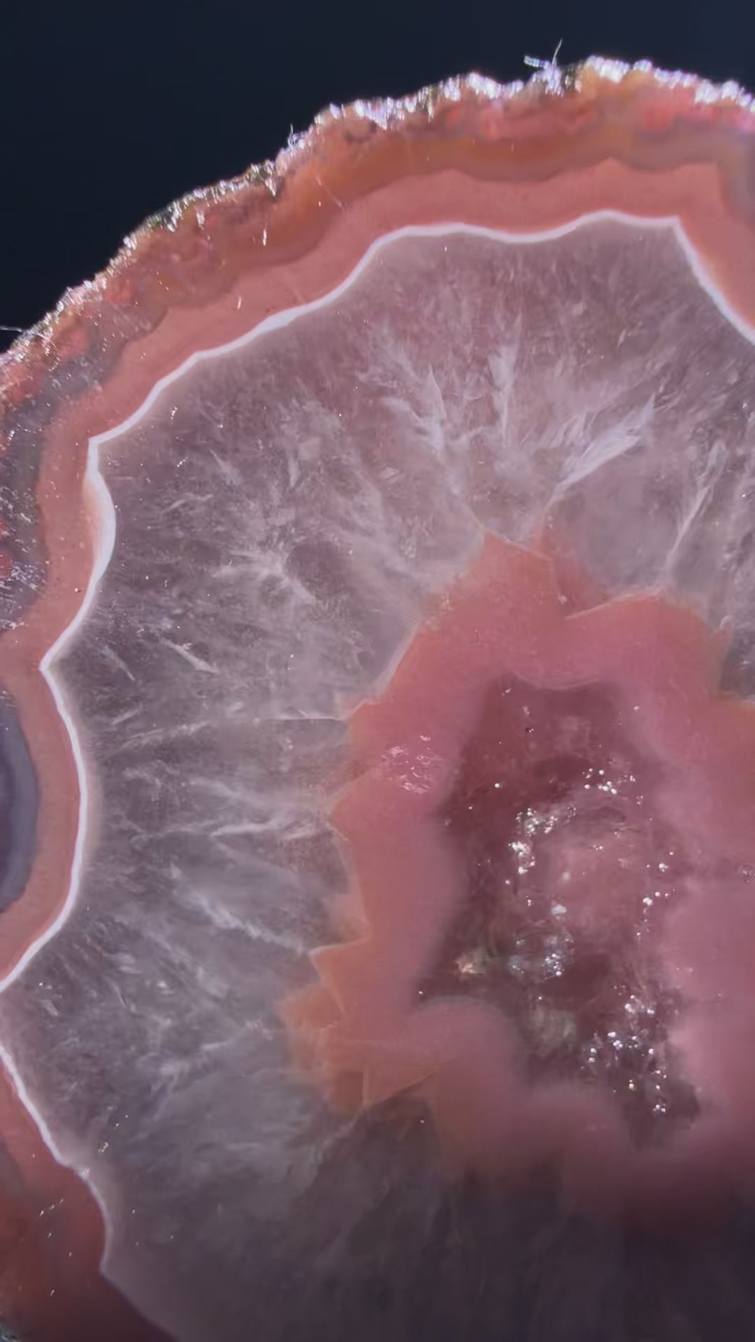Zhanguo Agate specimen from Xuanhua, Zhangjiakou — rose pink and white banded agate, waxy vitreous luster, translucent (4.6×4.4×4.0 cm), 360° rotation video — ZHA-0035