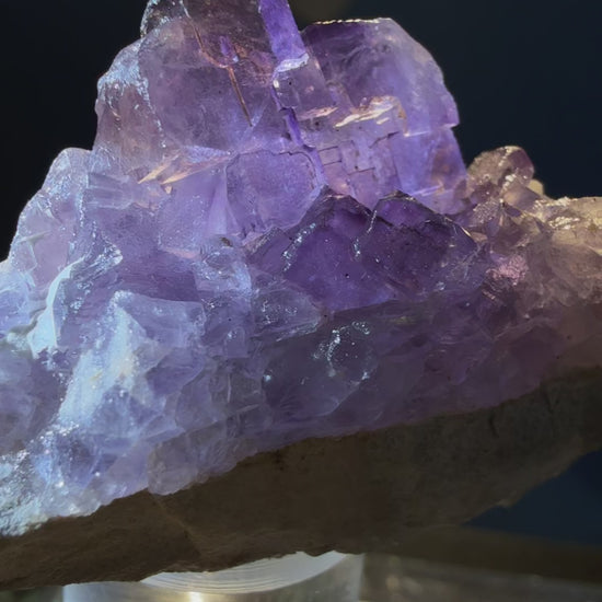 Fluorite with Dolomite specimen from Xinjiang Uyghur — purple, vitreous luster, transparent (5×3×3 cm), 360° rotation video — FLU-0019