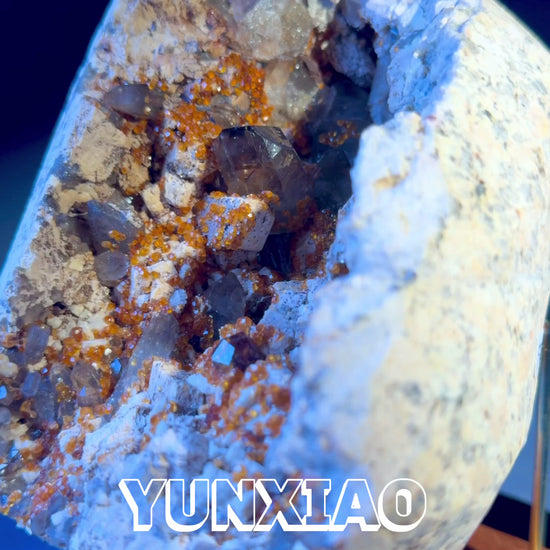Natural Spessartine Garnet crystals with Quartz on matrix, orange-red garnet cluster mineral specimen from China