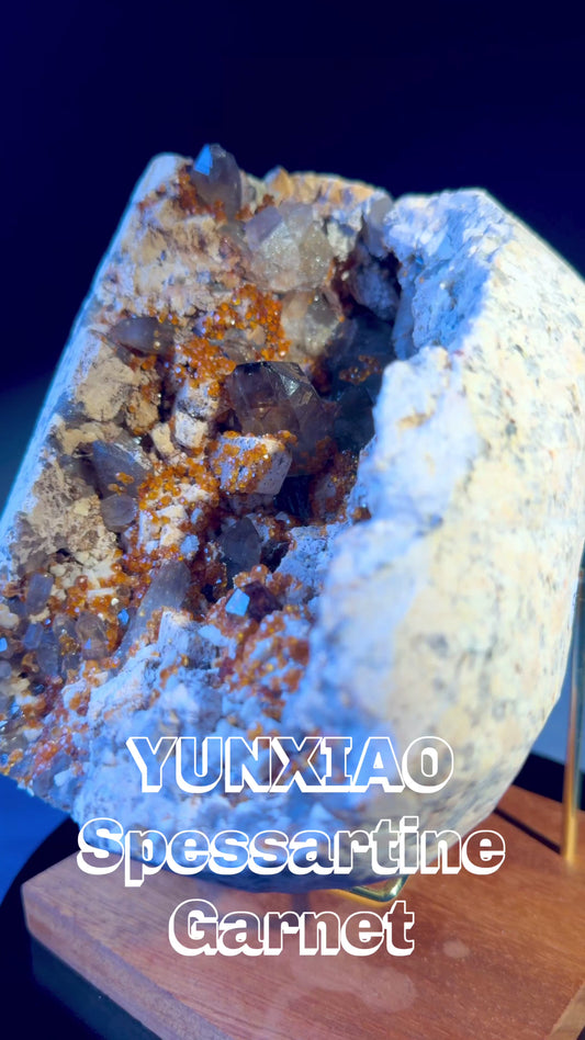 Natural Spessartine Garnet crystals with Quartz on matrix, orange-red garnet cluster mineral specimen from China
