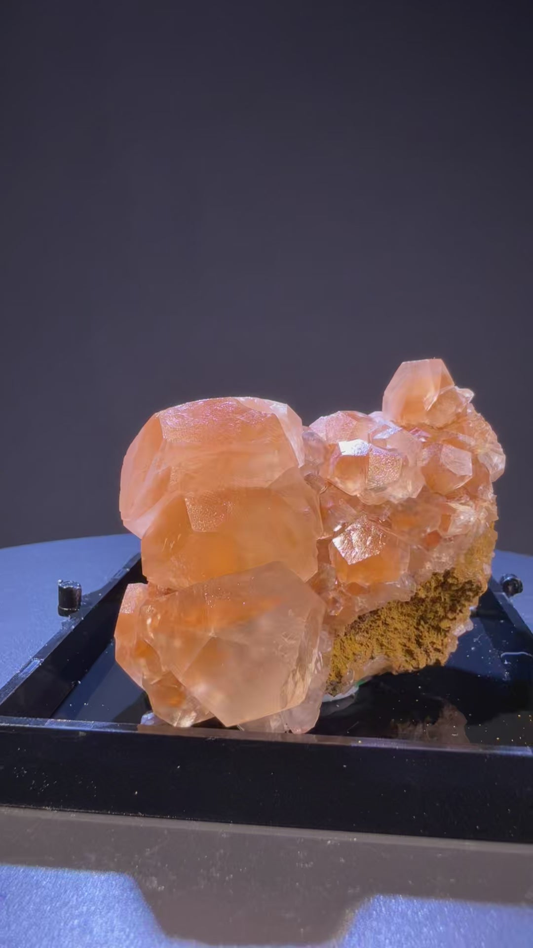 Calcite specimen from Daye, Hubei — orange, vitreous luster, translucent (5.2×6.8×4.1 cm), 360° rotation video — CAL-0039