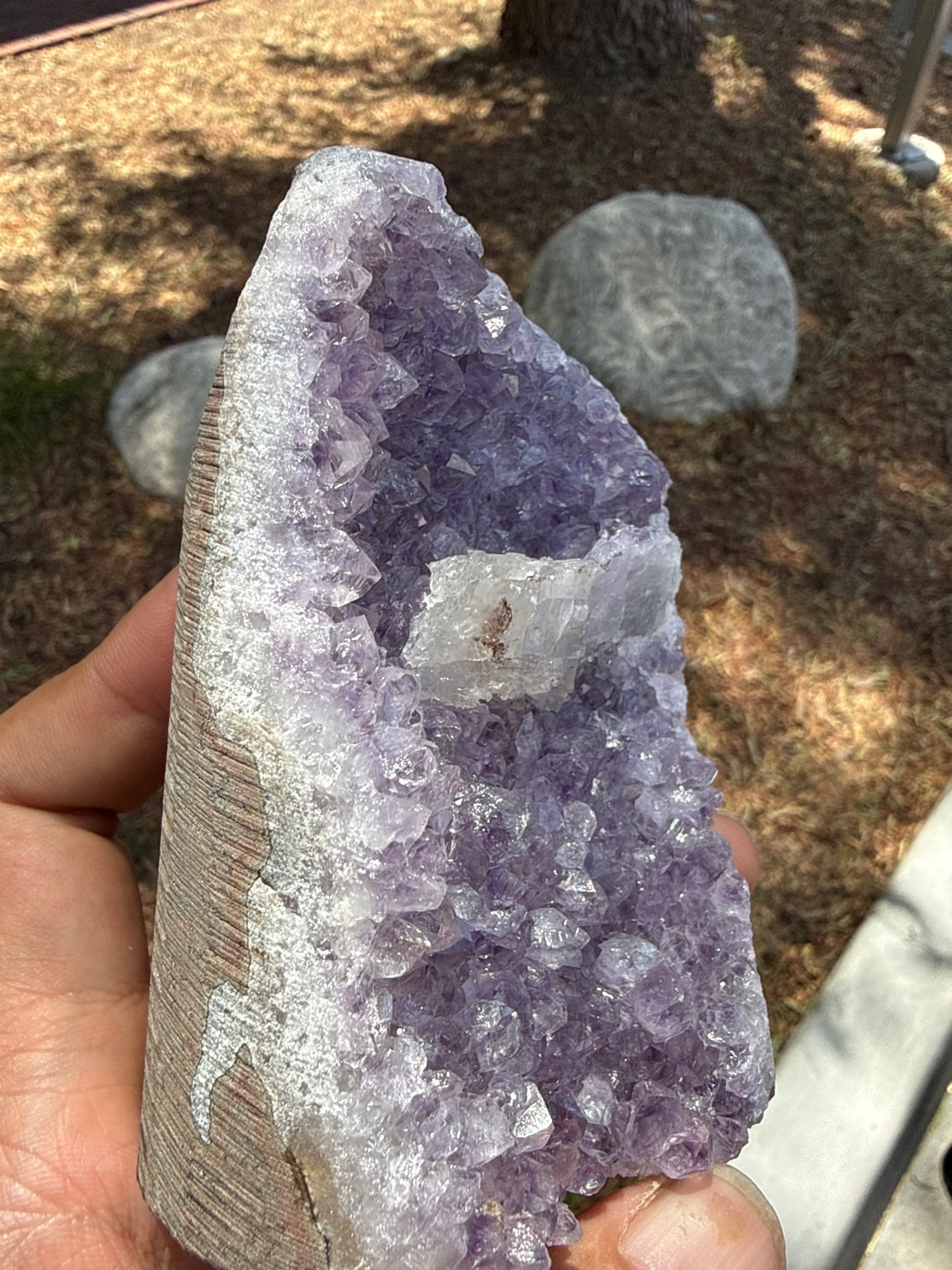 Amethyst with Calcite specimen from Brazil  — violet to deep purple, vitreous luster, transparent to translucent (5×3×5 cm), additional angle view — AME-0055