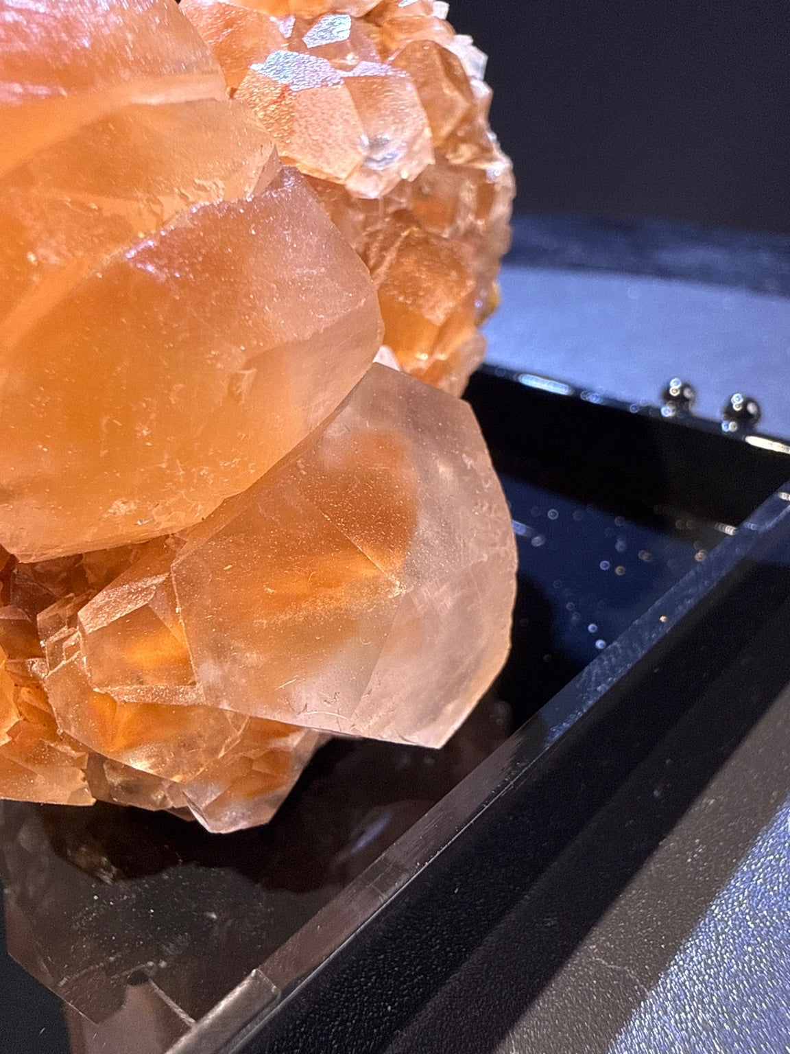 Calcite specimen from Daye, Hubei — orange, vitreous luster, translucent (5.2×6.8×4.1 cm), additional angle view — CAL-0039